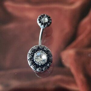 Silver & Stone Tribal patterned Belly Button Ring. Brand New.